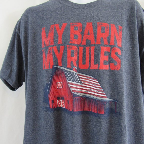 Men's / Unisex XL, My Barn My Rules Graphic T-Shirt, Blue Gray, Americana Gildan - Picture 2 of 5